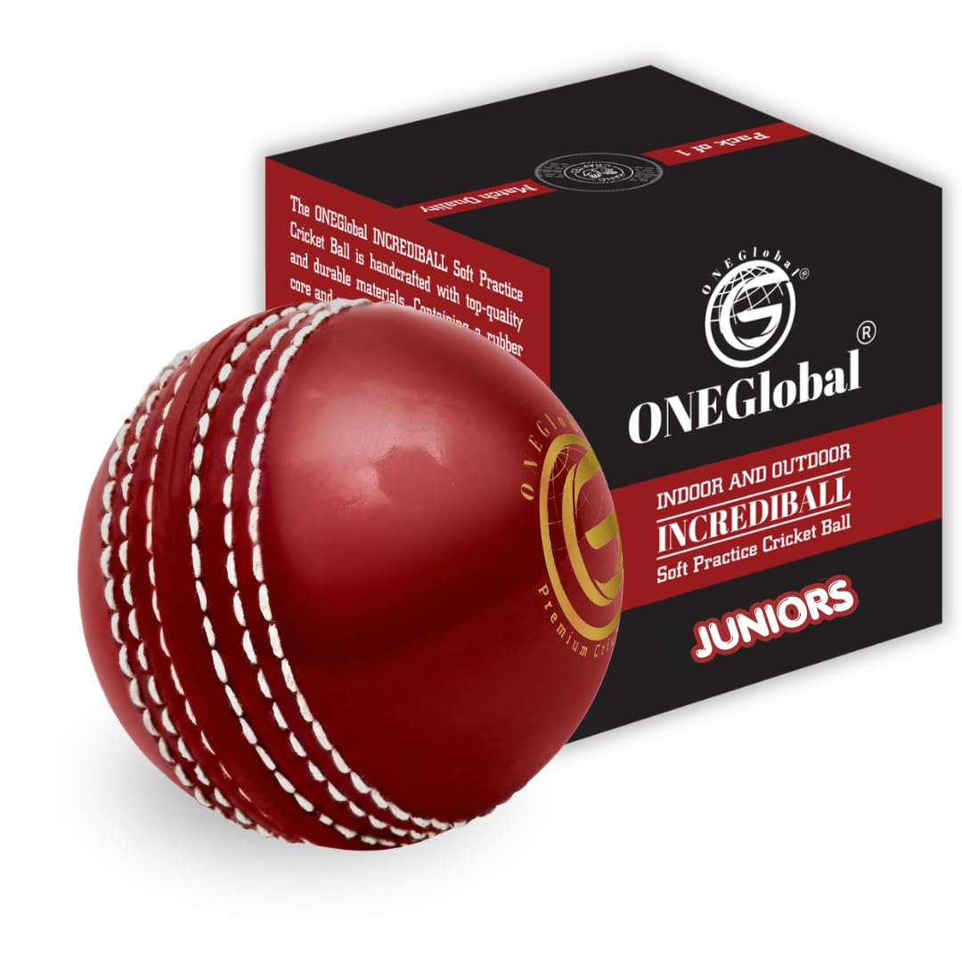 ONEGlobal Incrediball Junior Soft Practice Cricket Ball | Outdoor & Indoor Rubber Cricket Ball With Core & Stitched Seam | For Practice, Training & Family Fun | Senior & Junior Size (1 Red, Junior)