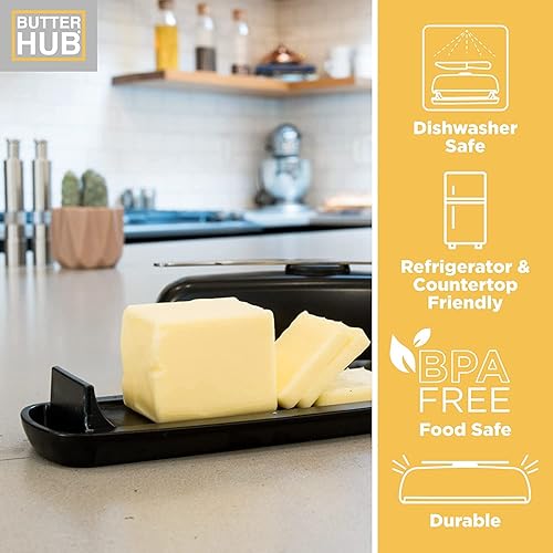 Miniatura 5 de Mantequillera extra grande de Butter Hub con tapa y cuchillo, con tapa magnética de tamaño europeo, fácil de servir, tapa sin hacer lío