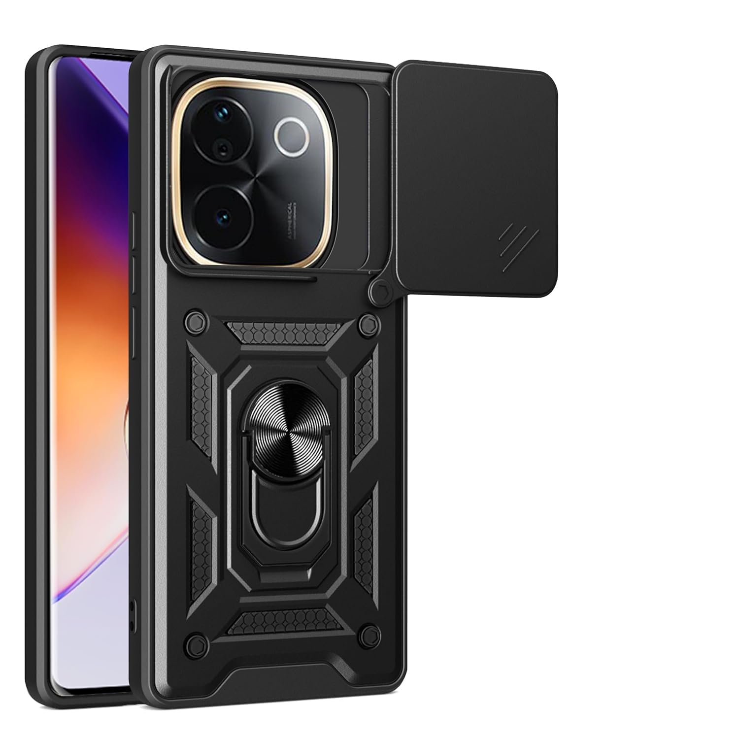 DAMTTE Trendy Compatible Designer for iQOO Z9s Pro 5G, Vivo T3 Pro 5G,Ultra Thin Shockproof Armor Cover with Slide Camera Cover and Magnetic Ring Kickstand, PC+TPU Durable Back Case (B0DGXSP7VL) Amazon Price History, Amazon Price Tracker