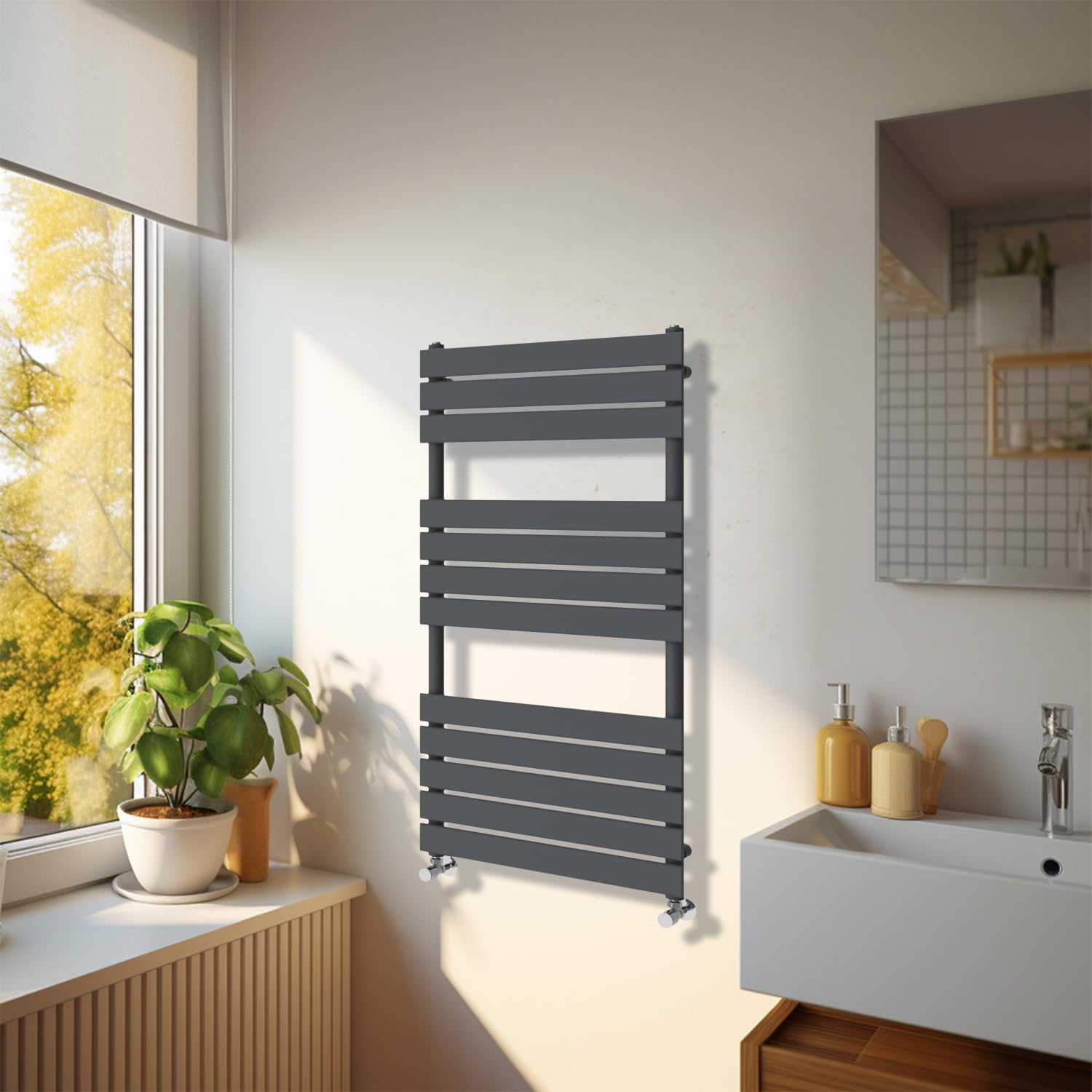NRG Bathroom 1200 x 600mm Flat Panel Heated Towel Rail Radiator Anthracite
