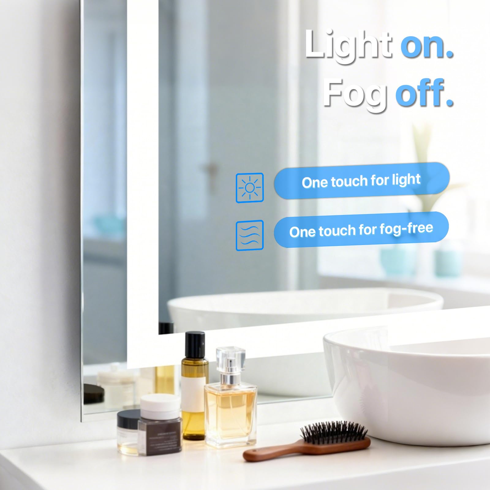 HYPERLITE Specchio da bagno a LED 24 x 32: specchio da bagno a LED anti-sbavatura con vetro temperato HD, specchi illuminati dimmerabili per nuova decorazione della casa quotidiana toelettatura