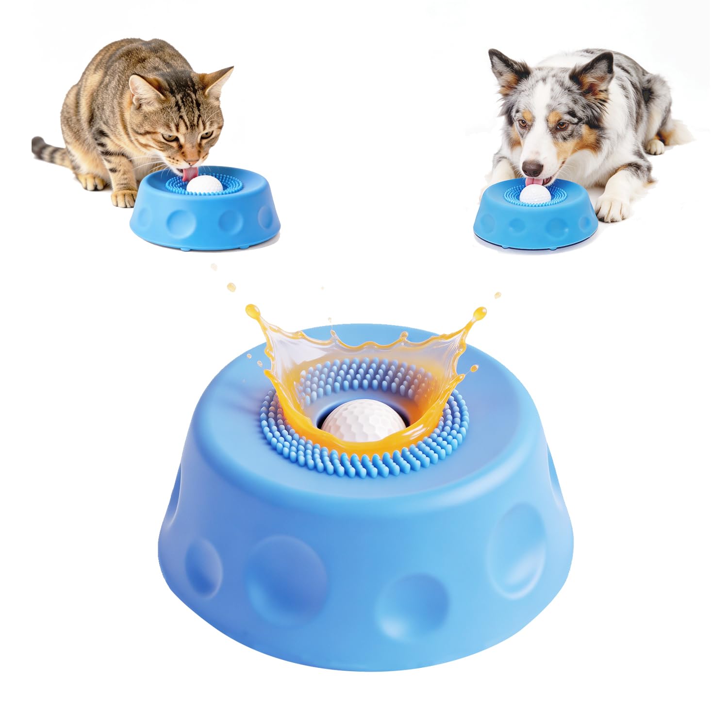 Dog Lick Bowl, Dog Lick Bowl with Ball, Dog Licking Bowl for Liquid Treat, Anti-Slip Pet Lick Bowl, Rolling Lick Feeder for Dogs, Interactive Dog Slow Feeder for Large Medium Small Dog & Cat(Blue)