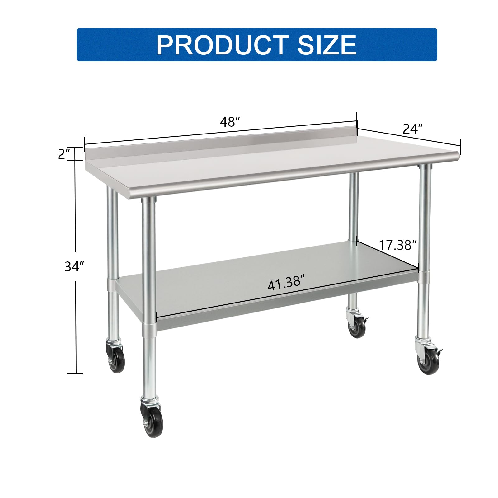 Photo 1 of [FACTORY SEALED]HARDURA Stainless Steel Table 24 x 48 Inches with Wheels Casters NSF Heavy Duty Commercial Prep Table with 2” Backsplash and Adjustable Undershelf for Restaurant Kitchen Home and Hotel[FACTORY SEALED]