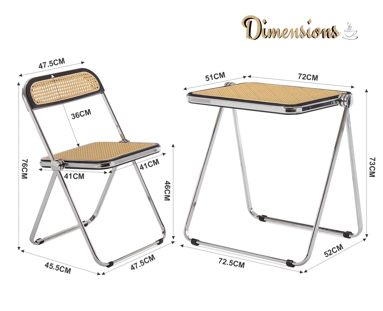 chairus Ensemble Table et Chaises Pliantes en Rotin de Salon, Table Basse et Chaise pour Salle à Manger avec Pieds en Métal, Beige