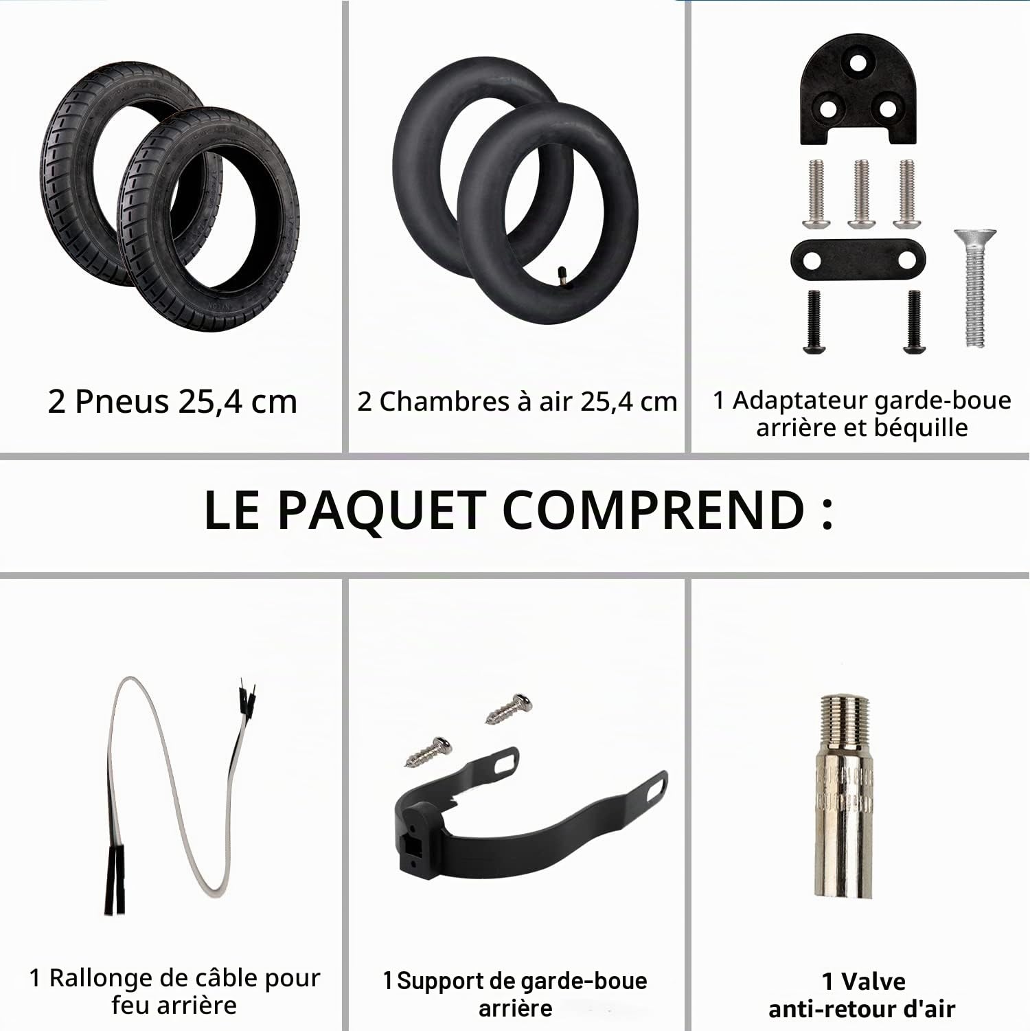 ANSENI Kit de Pneu 10 Pouces Wanda Compatible pour Xiaomi M365, Pro,Remplacement pour Scooter Électrique, Roue, Chambre à Air 10 Pouces, Viseurs et Adaptateur de Valve (Avec Support M365/M365Pro)