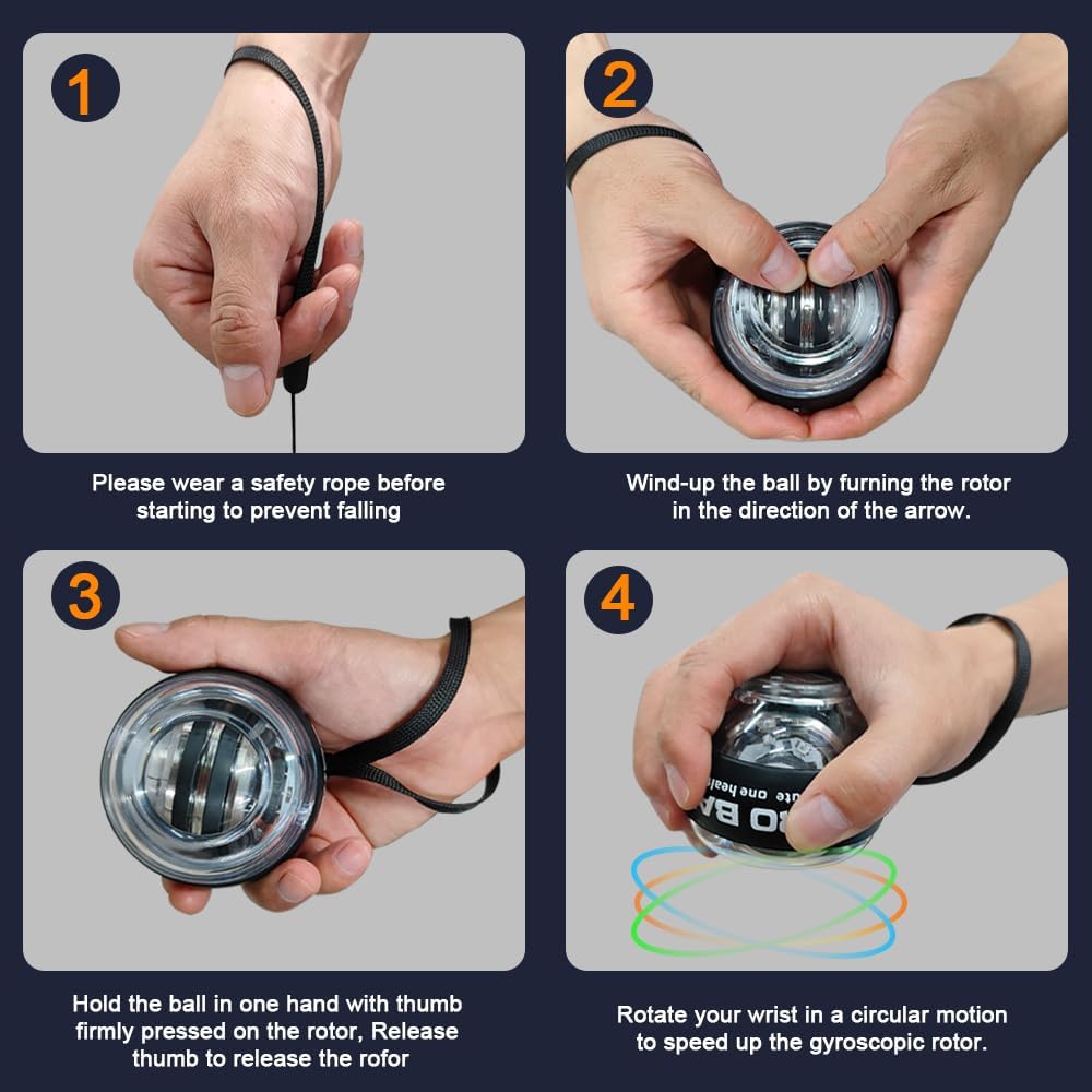 Gyro-Ball-Gyroskop, Torque-Ball mit Zähler, Auto-Start-Handgelenkskraft, LED-Gyroskop-Handgelenkstrainer für Unterarm- und Handkrafttraining, Fingerübung mit Zähler