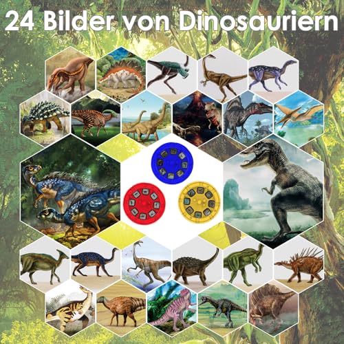 Pup Go Projektor Taschenlampe Dinosaurier für Kinder ab 3+ Jahren, Weihnachtsgeschenke & Nikolaus Geschenke für Jungen, 3 Disks 24 Bilder, Geschichte Diashow Beamer,Dinosaurier Spielzeug