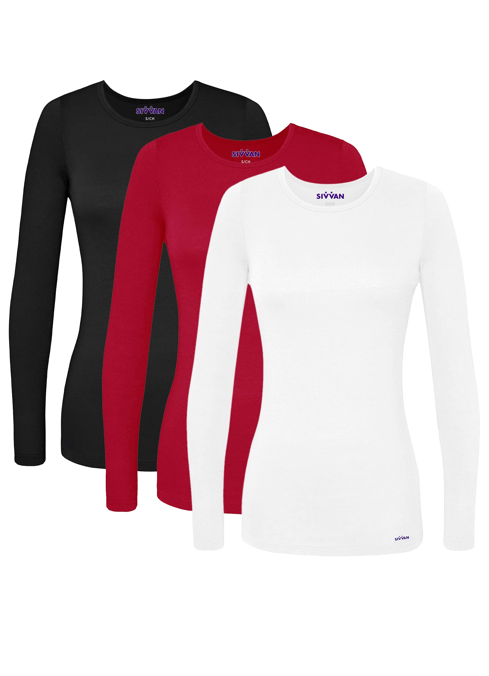 Sivvan3 Pack Women’s Comfort Long Sleeve T-Shirt/Underscrub Tee