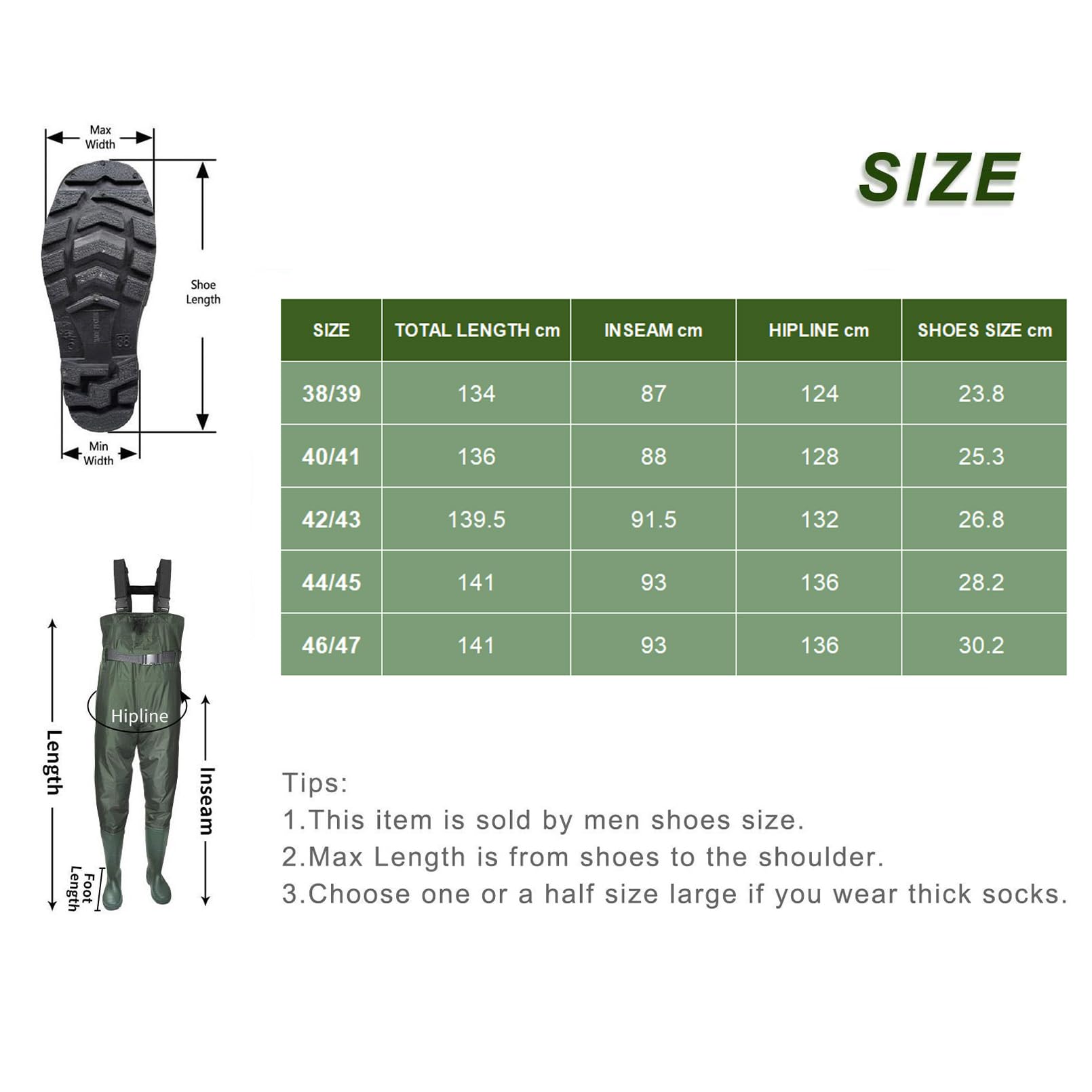 Croch Waders pour homme et femme - Imperméable - Avec bottes - En nylon PVC - Avec bottes en caoutchouc - Taille 38-47 - Antidérapant et robuste - Idéal pour la pêche, la chasse et l'extérieur