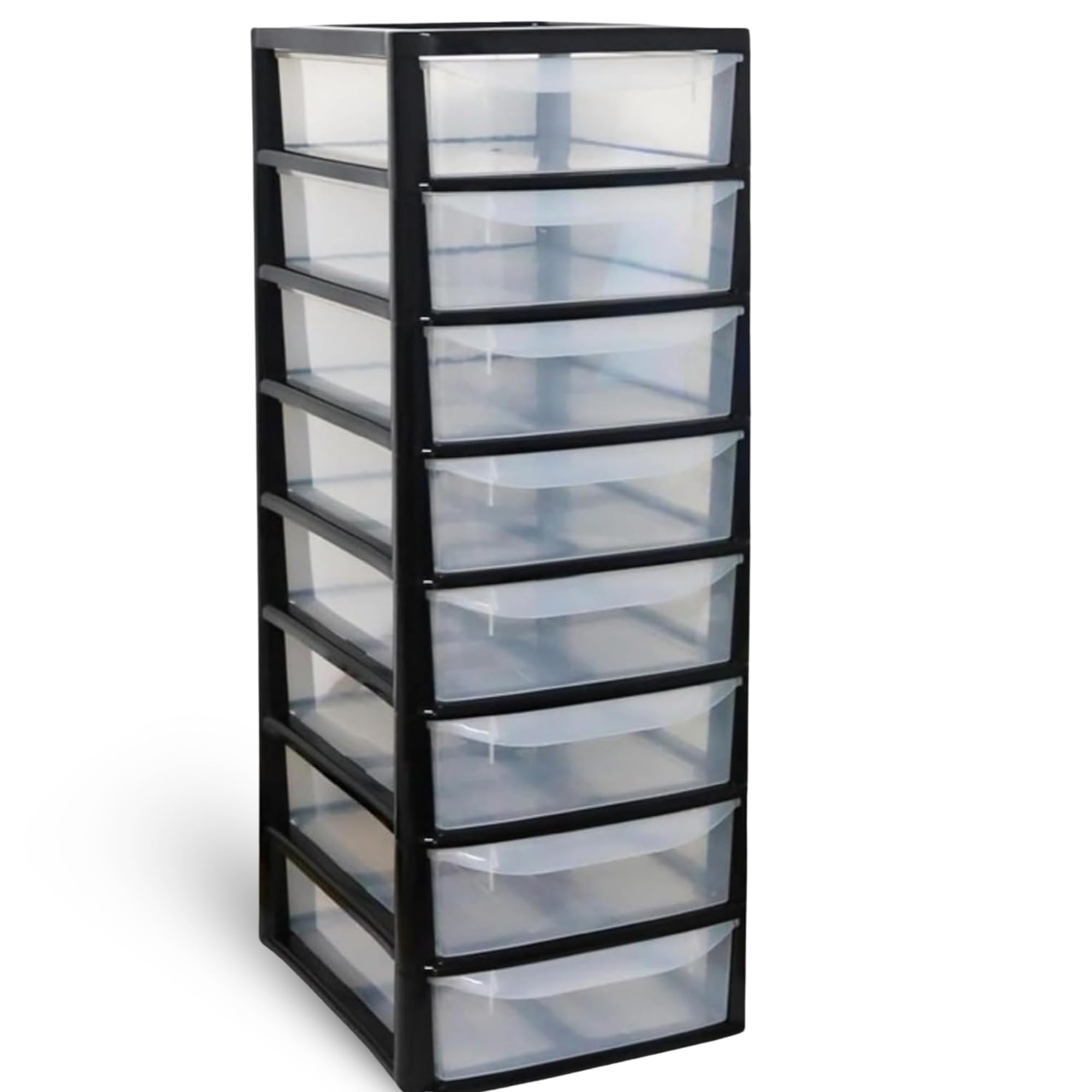 KYY'Z - A4 Plastic Slim Drawers Storage Unit for Home and Office Organisation Black/Clear Durable Lightweight Stackable Design Easy Access Storage for Papers Stationery Supplies (A4 Slim 8 Drawers)