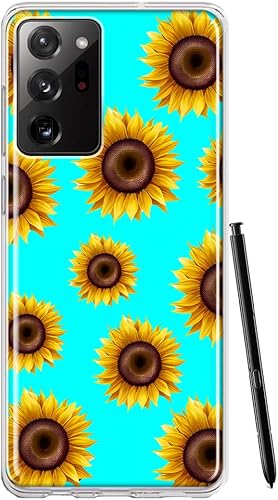MUNDAZE - for Samsung Galaxy Note 20 Ultra Yellow Sunflowers Polkadot on Turquoise Teal Case Slim Hybrid Shockproof Hard Shell Soft TPU Heavy Duty