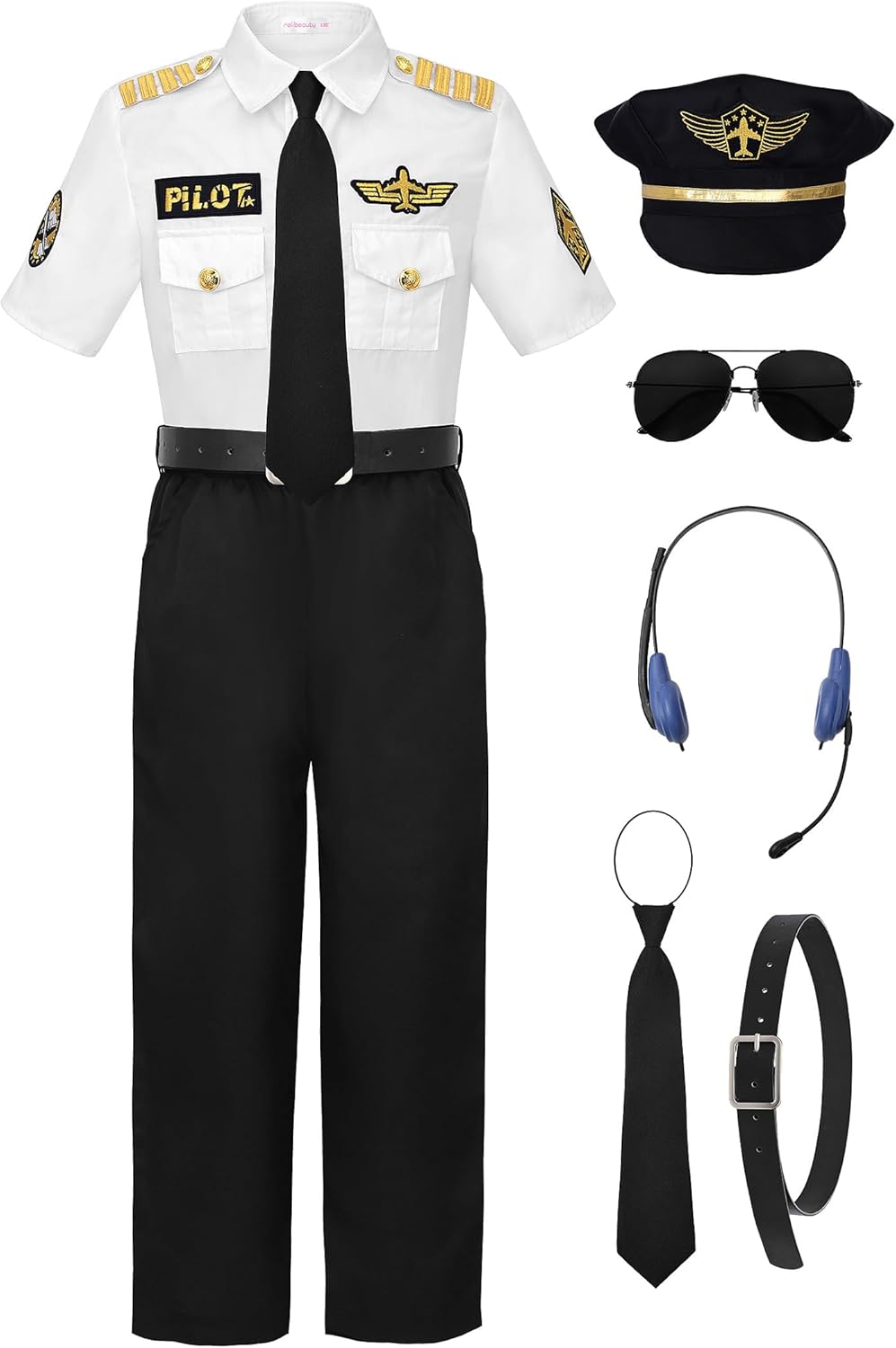 ReliBeauty Pilot Costume for Kids with Accessories Airline Captain pilot Costume Dress up Career Day