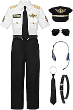 ReliBeauty Costume de Pilote pour enfants avec Accessoires, Déguisement de Capitaine de Ligne, Journée de Carrière