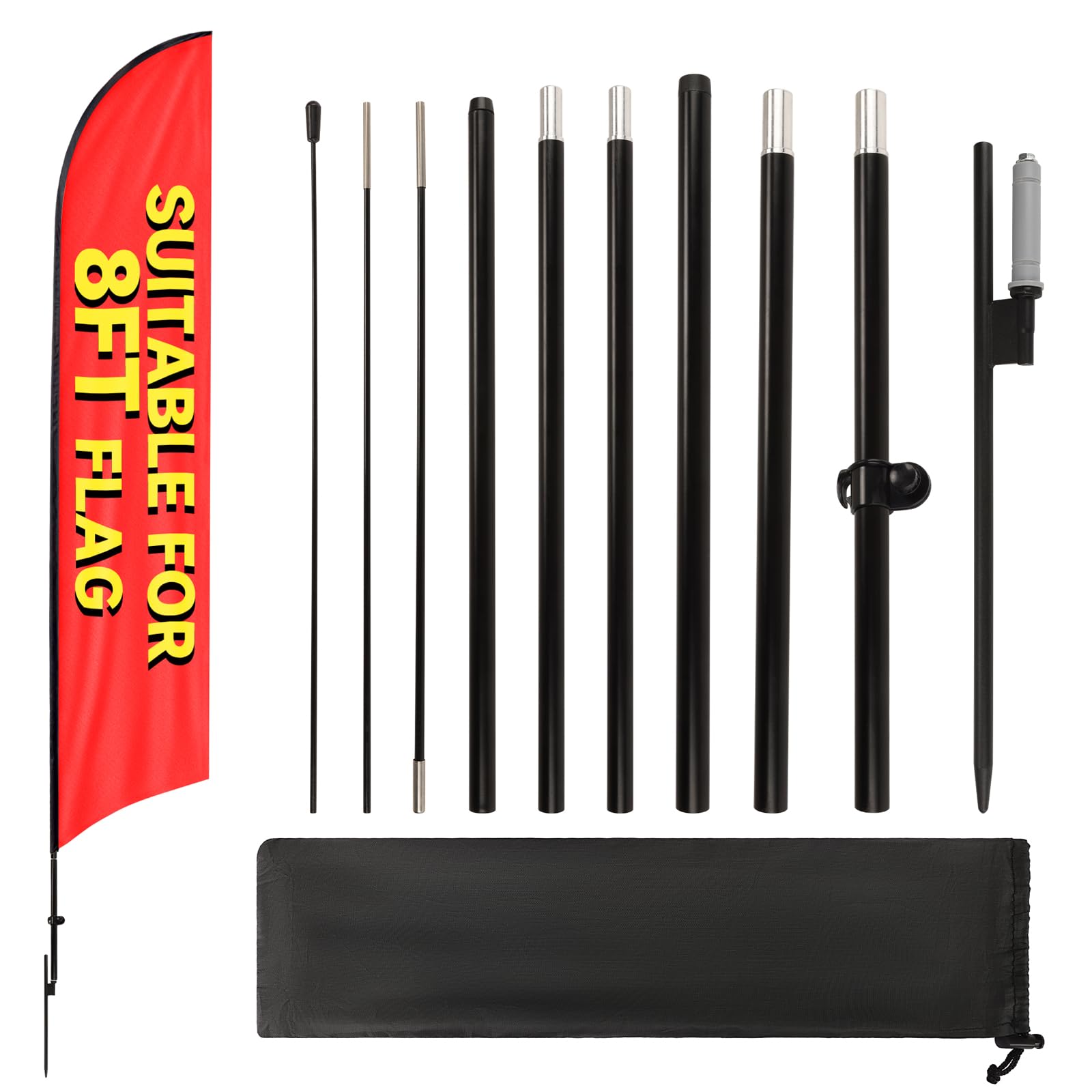 Photo 1 of 1 Sets 10FT Heavy Duty Feather Flag Pole Kit for 8FT Swooper Flags, Portable Reinforced Aluminum Banner Pole with Rotating Ground Stake, Ideal for Outdoor Advertising, Storefronts (10FT, 1 Sets)