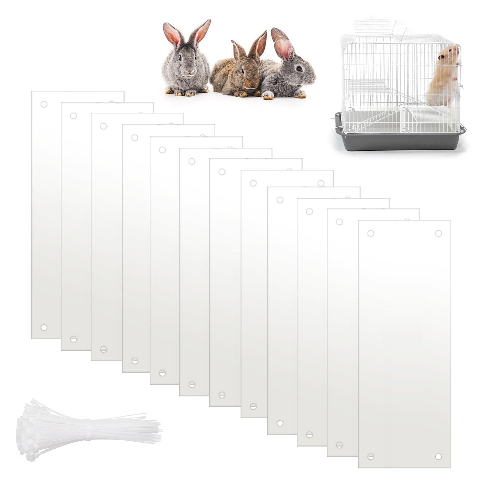 Zevrang 12 Pcs Pet Cage Liner Protection, 14" x 4.5" Cage Urine Guard Guinea Pig Clear Cage Liner Siding Small Animal Accessories for Rabbit Hamster Hedgehog Chinchilla Ferret Bunny with 100Pcs Ties