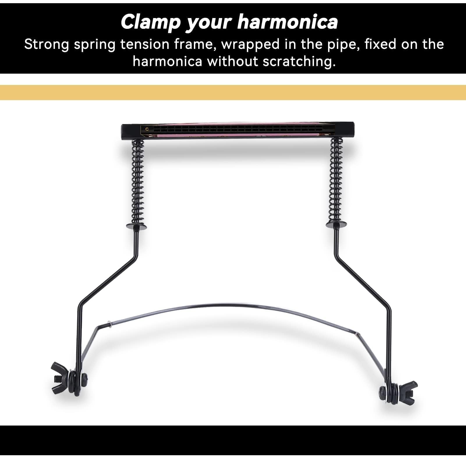Soporte de Armónica de 10 Agujeros, Soporte de Cuello de Armónica Soporte de Armónica Manos Libres Soporte de Cuello de Armónica de Metal Ajustable Soporte Collar de Armónica Antirrayas para Músicos