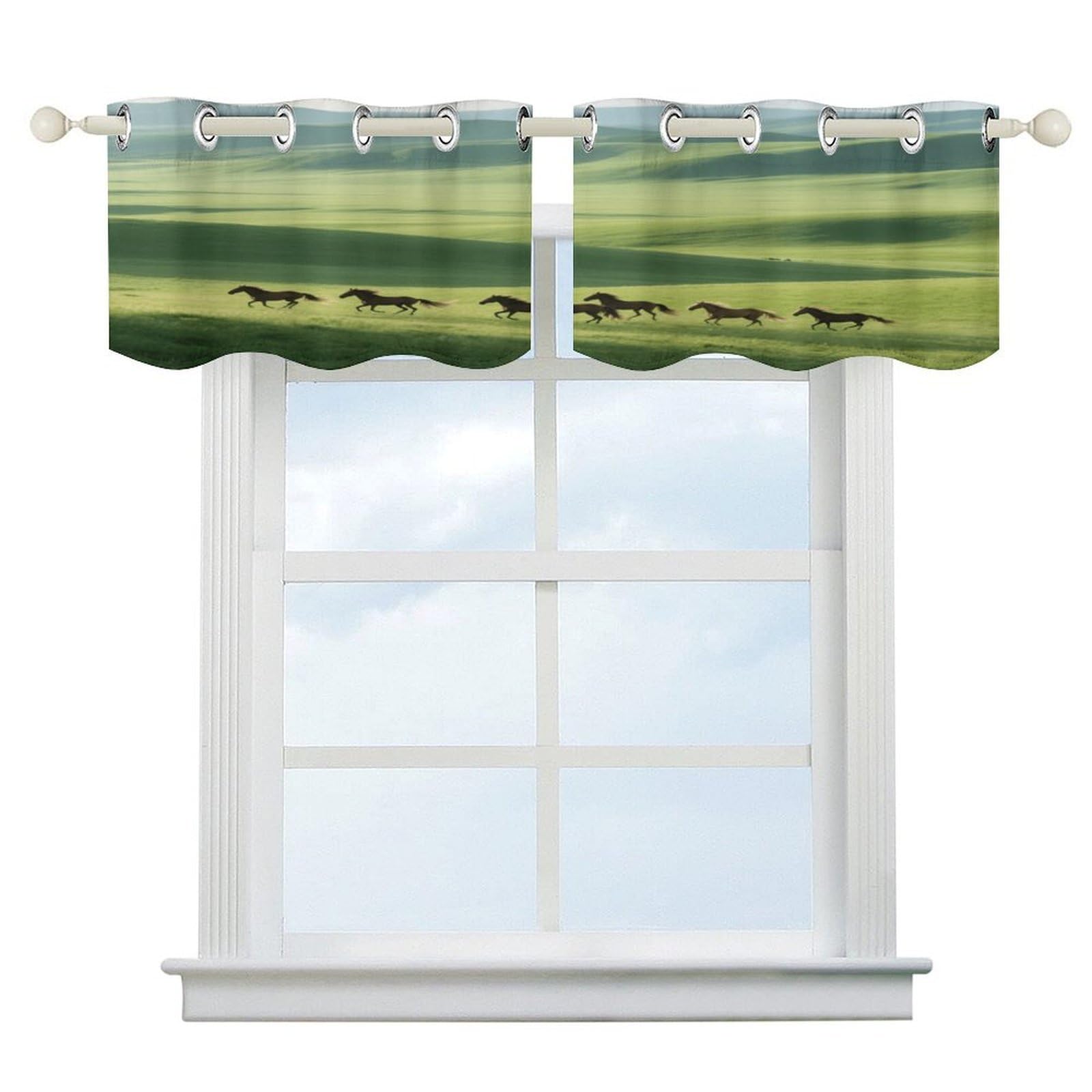Fekiloot Style Grassland Horses Short Curtains Valance Curtain