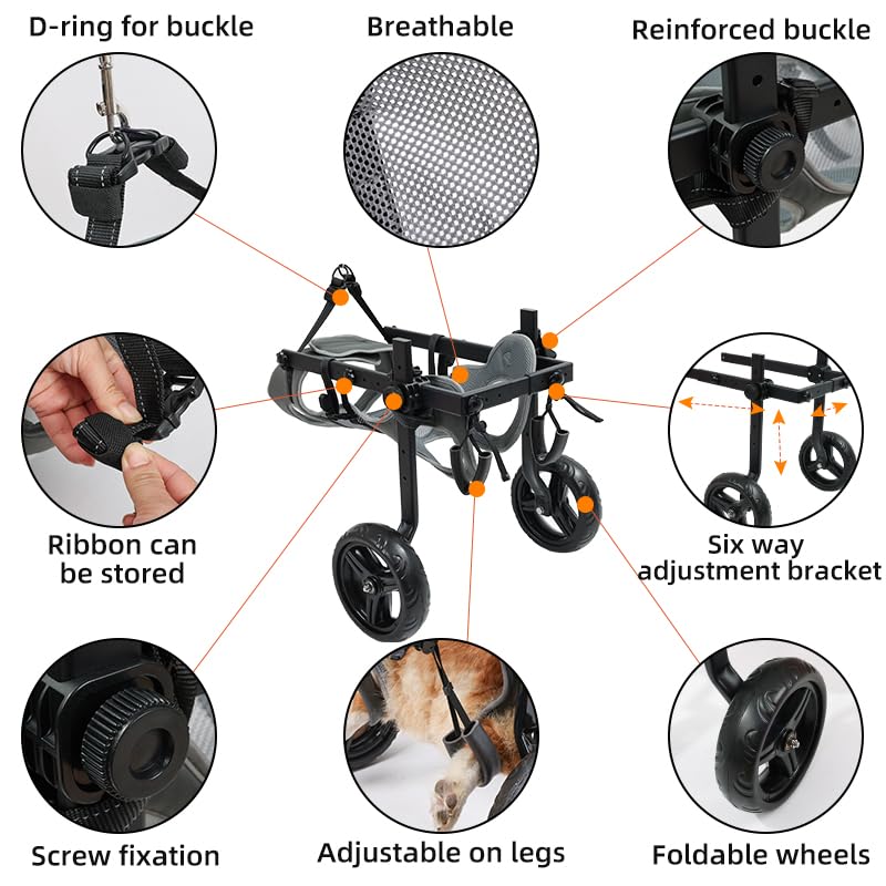 Chaise à roulettes légère pour chien, chariot pour animaux de compagnie réglable pour pattes arrière, chariot d'aide à la mobilité du chien avec roues pour chiots blessés avec14-20KG (L)