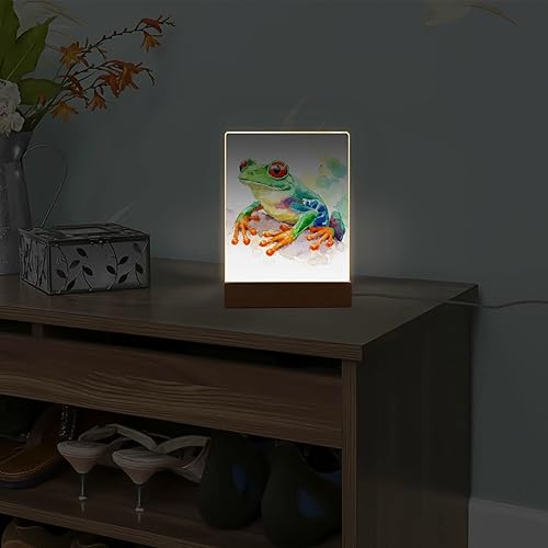 Miniatura 6 de susiyo Luz nocturna de animales de rana verde con luz acrílica para foto LED (base de madera, cable USB)