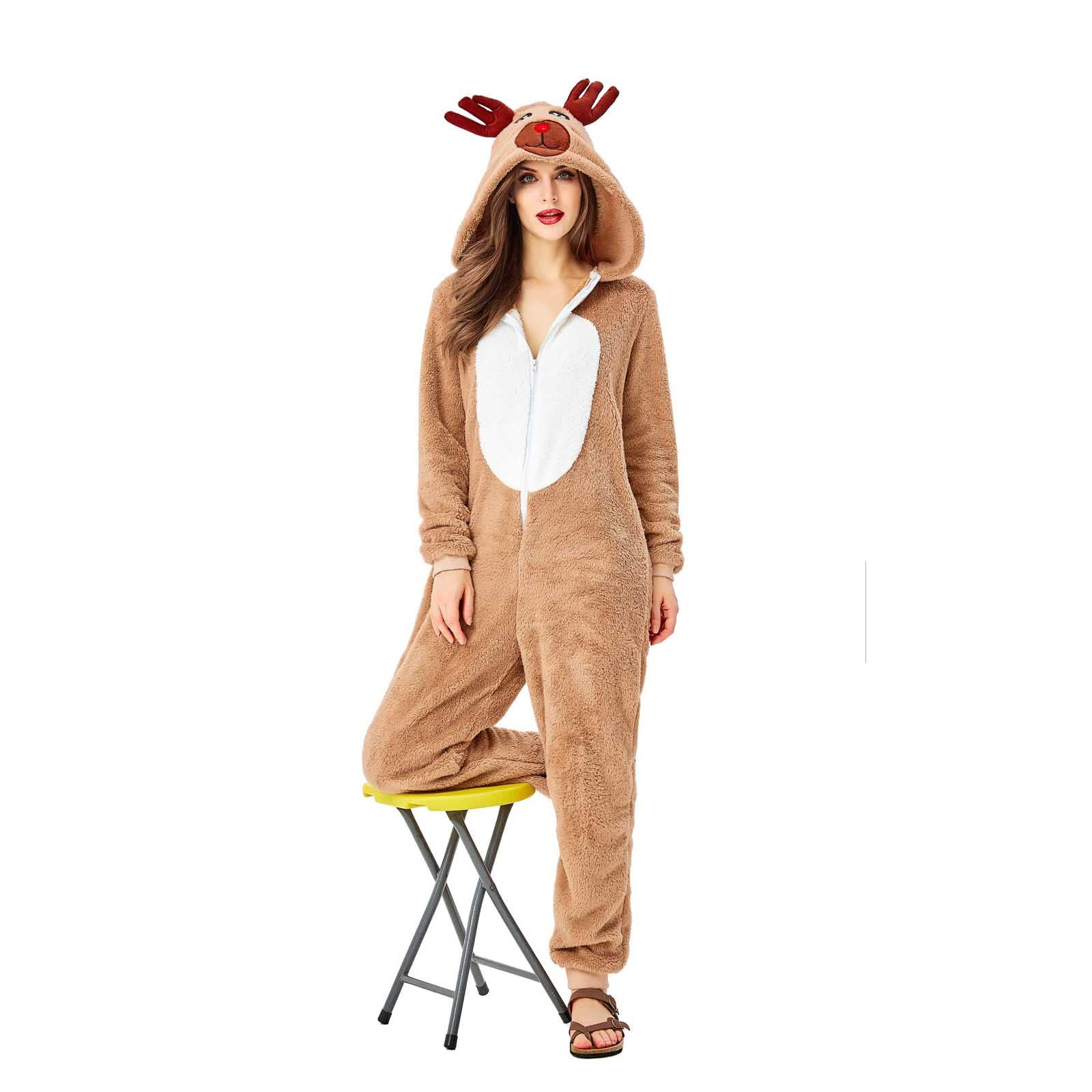 LUCKME Pijama Mujer Navidad,Pijama Entero de Reno Disfraz Animal Kigurumi
