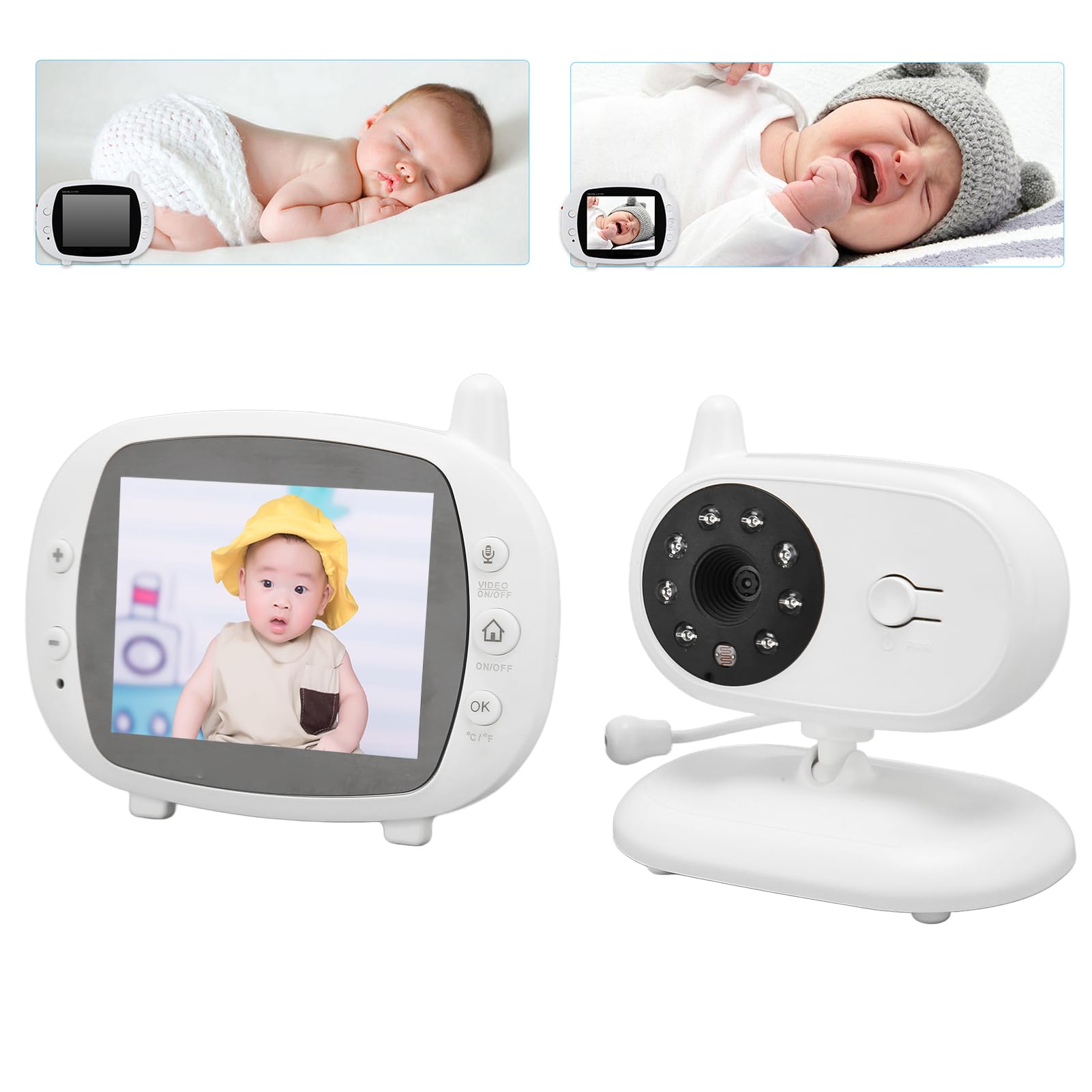 Vigilabebés con Vídeo con Cámara, Pantalla de 3,5 Pulgadas, Visión Nocturna, Zoom Remoto, Sensor de Temperatura, Cámaras Ampliables, Batería de Larga Duración,de 2 Vías, Garantía
