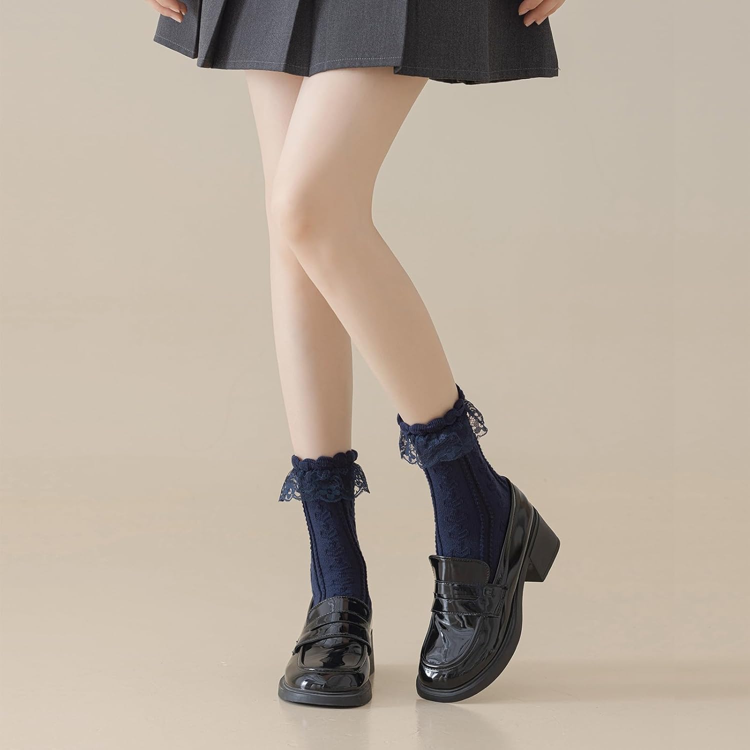 BIVOLU Womens Crew Socks Lace Ruffle Frilly Cotton Cute Princess Ankle Dress Socks for Girl 5 Pack - Image 3