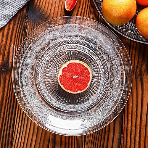 Image of PrimeWorld Glass Salad Plates - Set of 6 | 10 Inch Clear Vintage Embossed Glass Dinner Plates | Designer Serving Plates for Salad, Pasta, Fruits, Desserts | Wedding & Home Dining Tableware