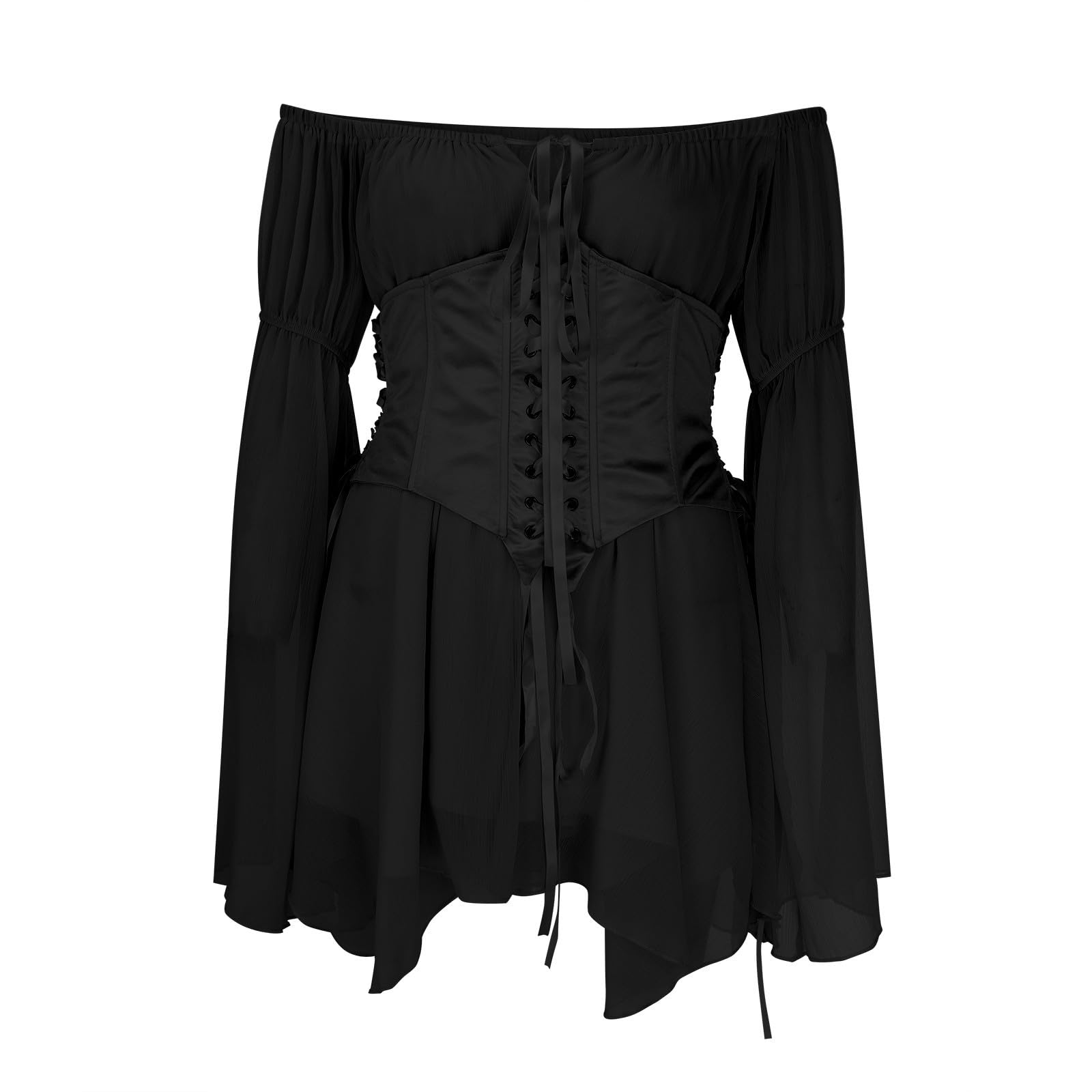 Didadihu Piratin Kostüm Piratenkostüm Damen Sexy Weißes Piratenkleid Piraten Feen Kleid Rüschenkleid Mit Langen Puffärmeln, Faschingskostüme Fasching Kostüm Frauen Damen