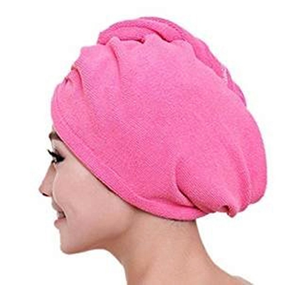 A Liittle Tree- Large Size Magic Microfibre Hair Wrap Towel Hat Turban Quick Drying Dry Cap Bath (2 Hot Pink)