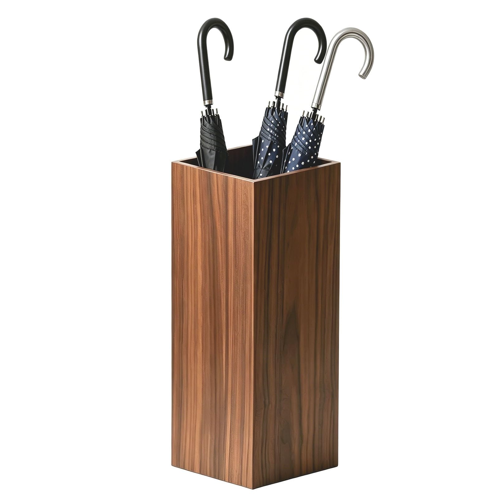 Hamankim Square Umbrella Holder - Freestanding Entryway Umbrella Bucket for Residential & Commercial Reception - Vertical Solid Wood Umbrella Organizer Fit Compact Entry Space(Brown)