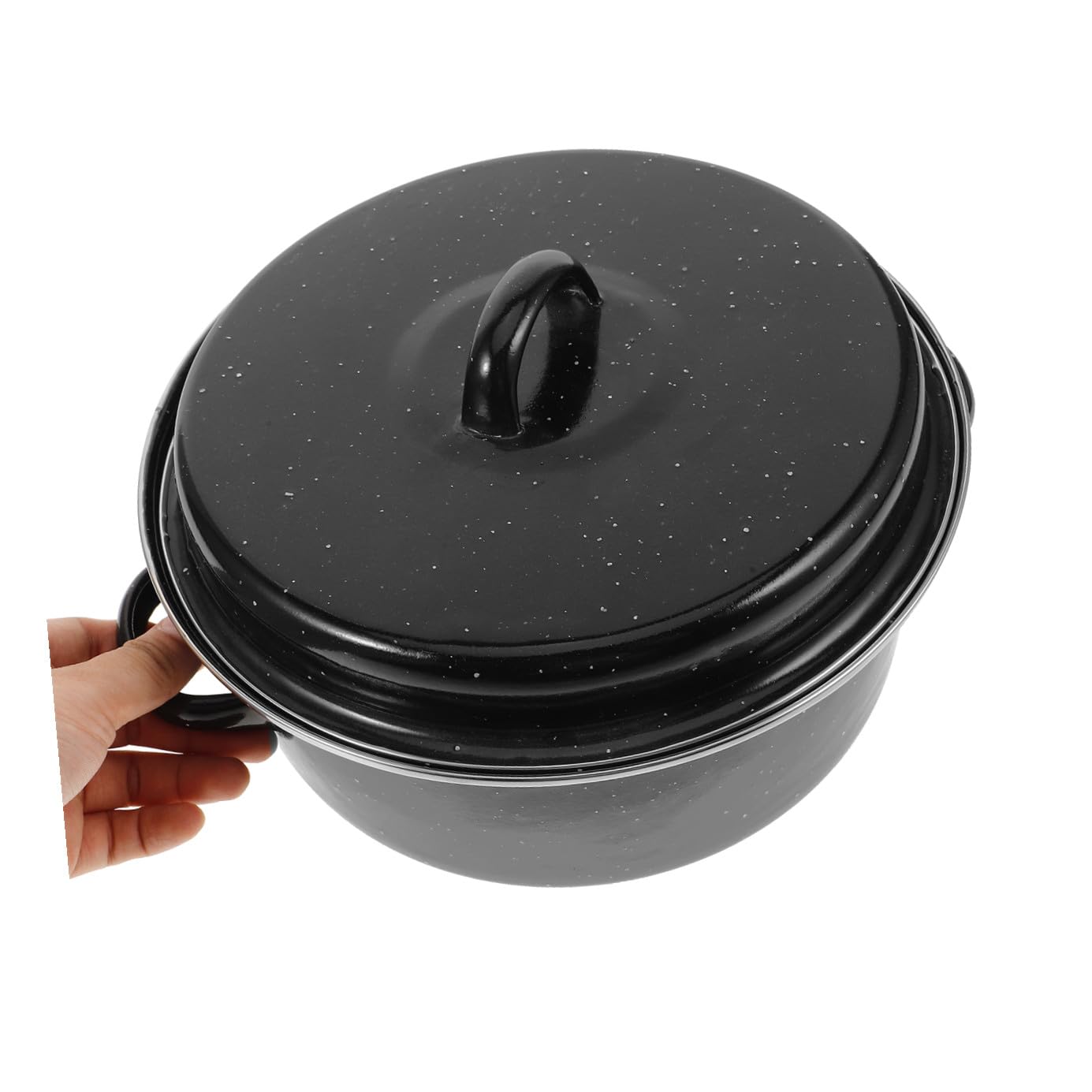 INOOMP Praktischer Emaillierter Bräter aus Eisen mit Deckel als Kartoffeltopf für Gasgrill und Schnellen Kochen von Grillgut und Süßkartoffeln