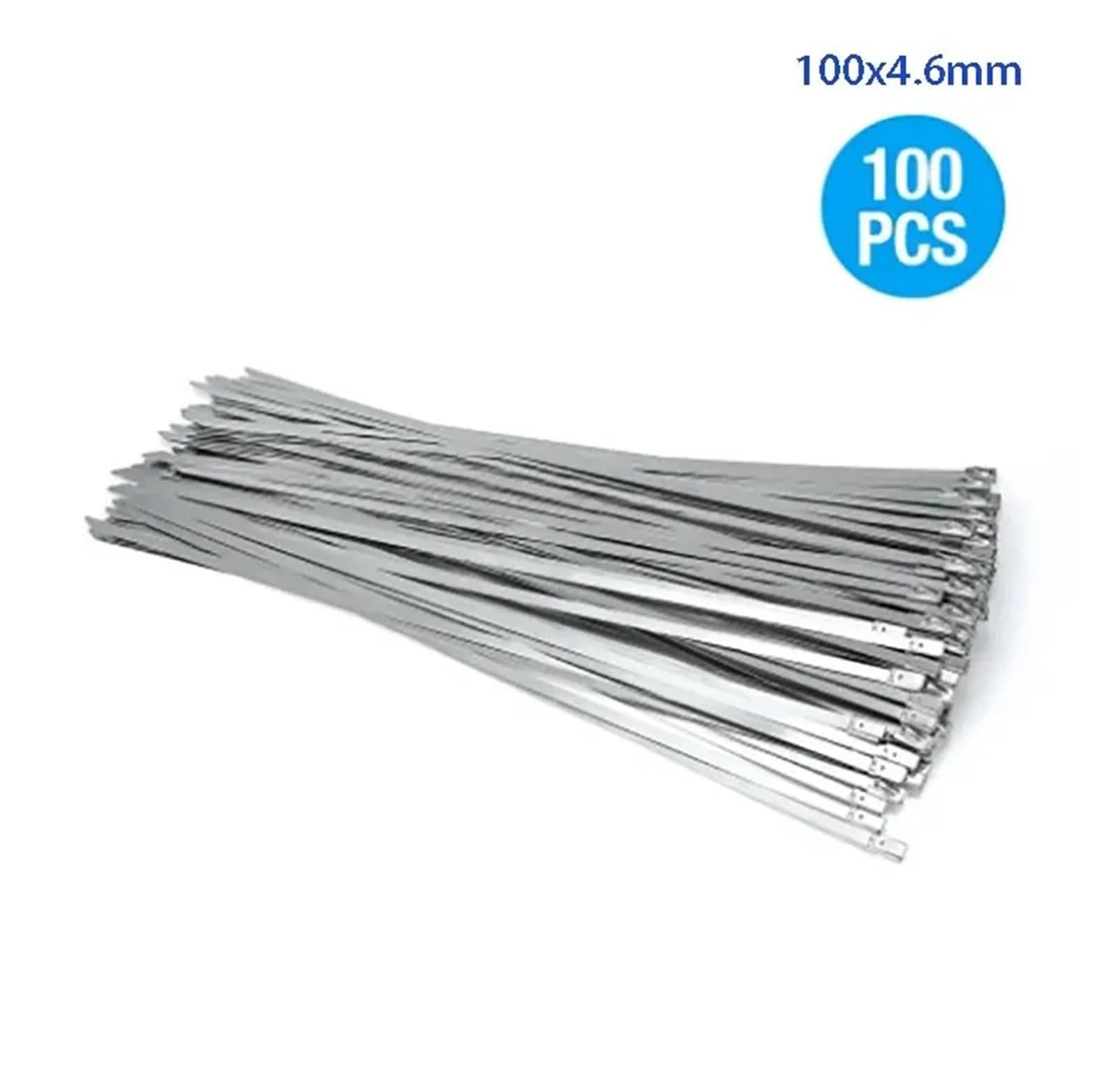Metalowe opaski kablowe, Metalowa opaska zaciskowa kulkowa ze stali nierdzewnej 304, samoblokująca, szerokość 4,6 mm, opakowanie 5 rozmiarów, wysoka temperatura(100pcs 100x4.6mm)