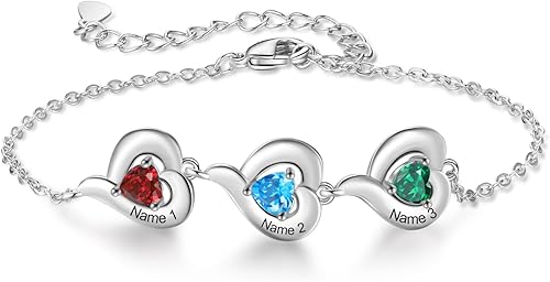 lagofit Pulsera personalizada para madre con piedras de nacimiento, pulsera ajustable con nombre para mamá, abuela, mujeres, regalos únicos para el
