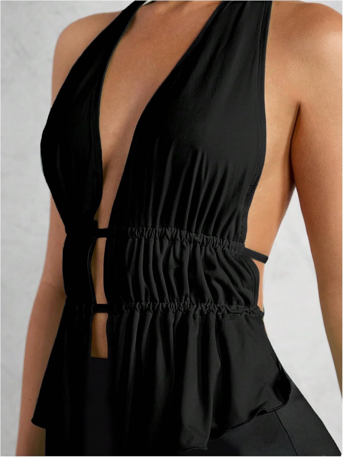 SOLY HUX Women's Sexy 2 Piece Outfits Hollow Out Asymmetrical Halter Top Bodycon Mini Skirt Party Club Sets - Image 5