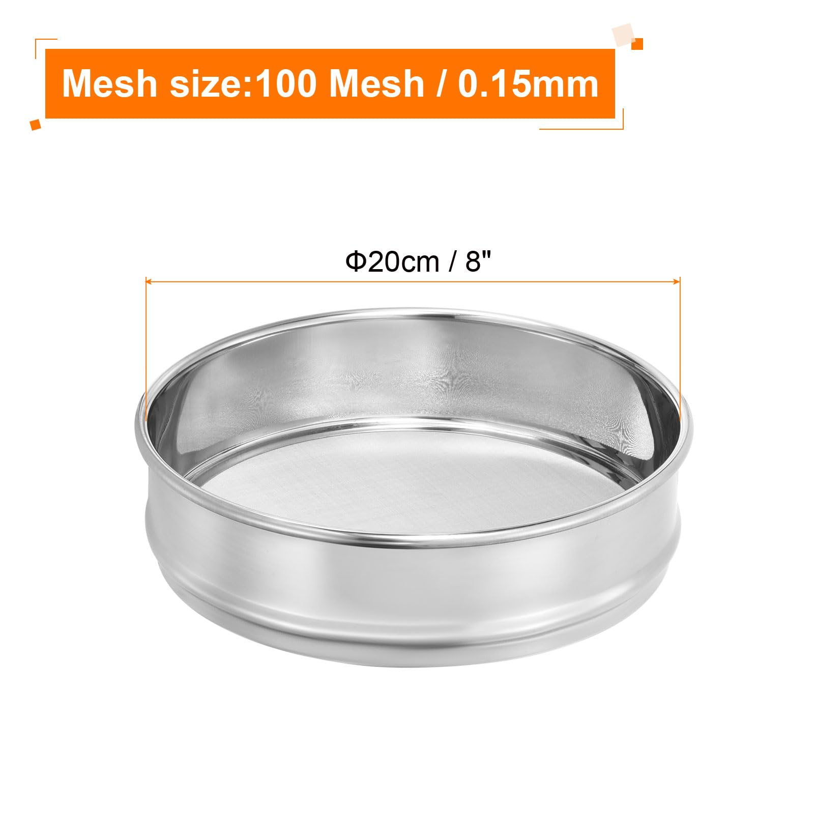 PATIKIL Tamis De Laboratoire 100 Mesh, Diamètre 8" Tamis D'essai En Toile Métallique 304 En Acier Inoxydable (0.15mm) Pour Laboratoire Industriel