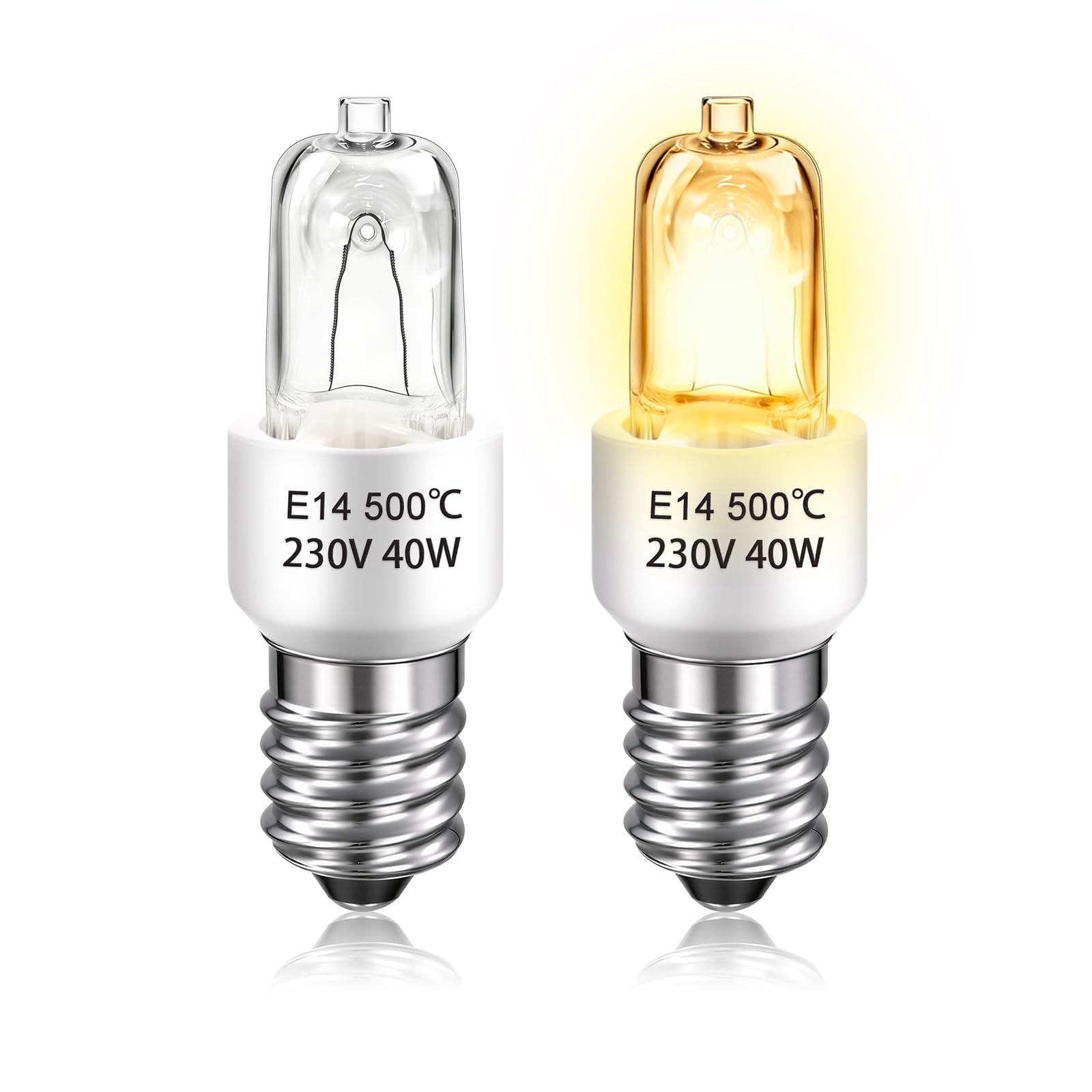 SCNNC Backofenlampe 40W 500 Grad E14 Dimmbar 230V Warmweiß 2800K, bis 500℃ Hitzebeständig, Backofen Glühbirne E14 für Backofen Mikrowelle Dunstabzugshaube Salzlampe, 2 Stück
