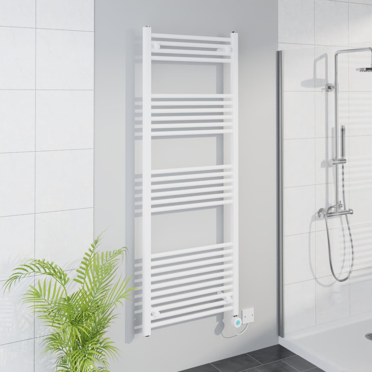 Warmehaus White Smart Wifi Thermostatic Electric Bathroom Straight Heated Towel Rail Warmer Radiator With Timer 1600X600mm