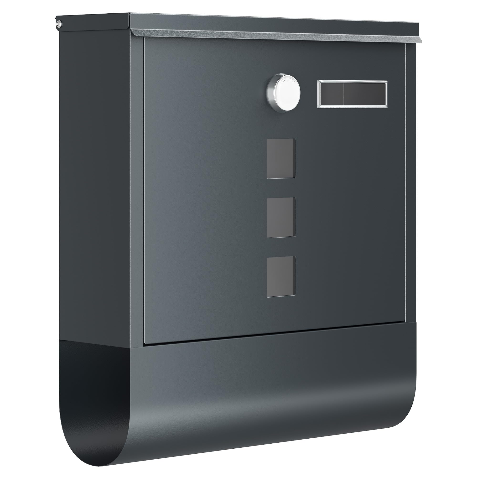 SONGMICS Cassetta Postale, Cassetta Posta, Serratura con Cilindro in Lega di Zinco e Copertura Girevole, Finestre, Targhetta, Portagiornali, 10 x 30,​8 x 33,​8 cm, Grigio Antracite GMB20AG