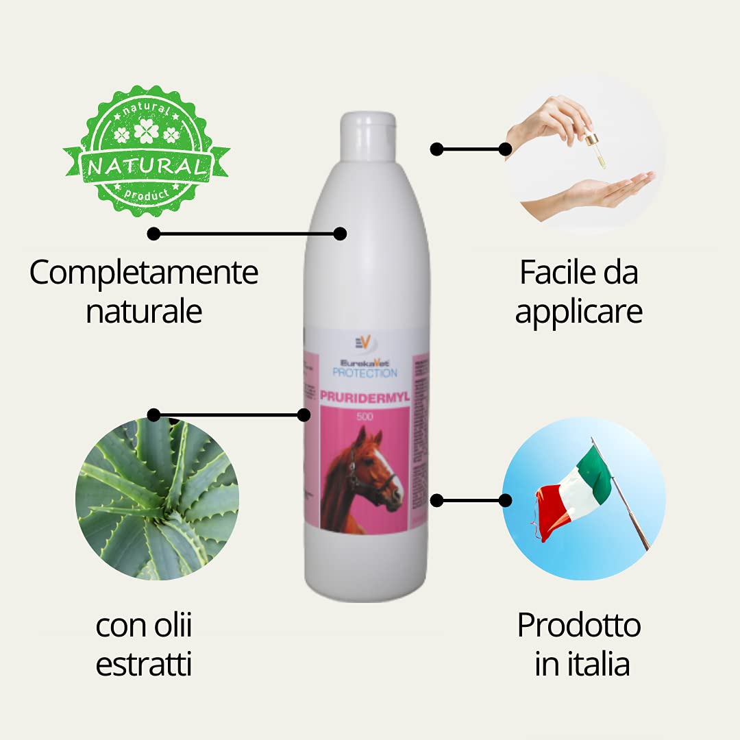 Pruridermyl Cavallo Crema contro Dermatite, Arrossamenti, Prurito, Irritazione - Trattamento per cavalli 100% naturale Flacone da 500 ml