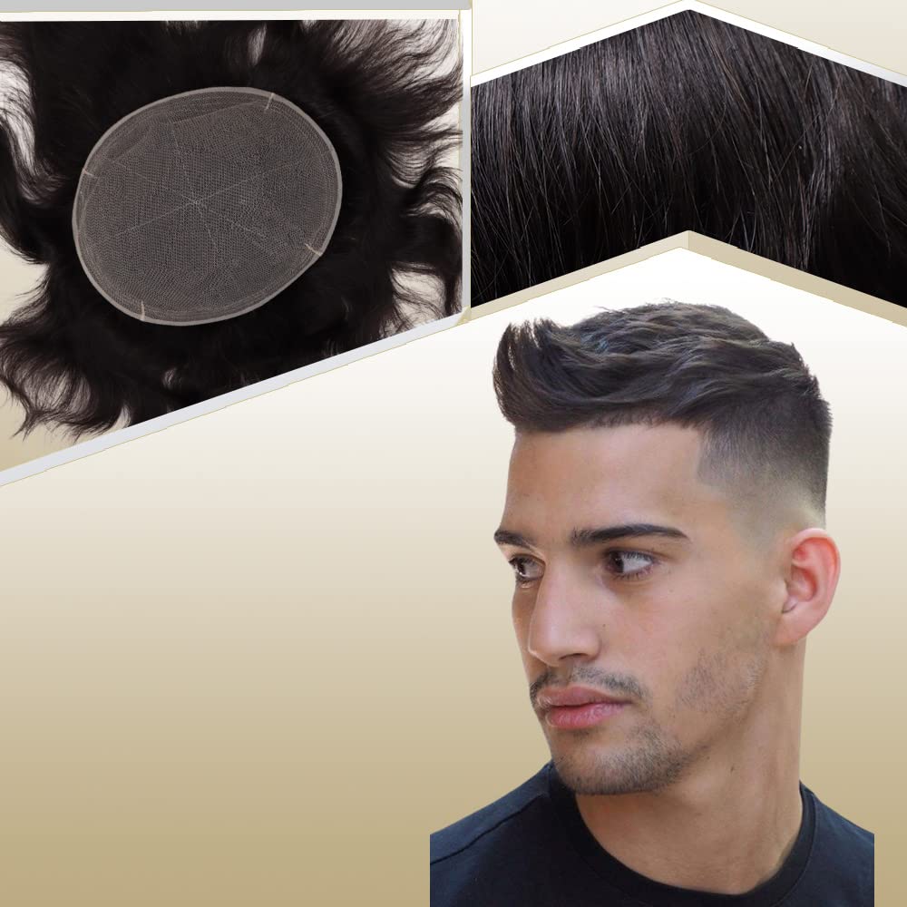 Lishy European Human Hair Toupee for Men Soft Full Swiss Lace Hair Replacement System Hairpieces 10"x8" Straight 1B Off Bl... - Review, Price and Buying Guide