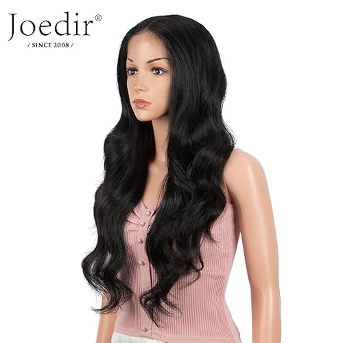 Miniatura 9 de Joedir Pelucas de encaje frontal rubio degradado de 28 pulgadas de largo, pelucas sintéticas onduladas pequeñas para mujeres negras, pelucas de