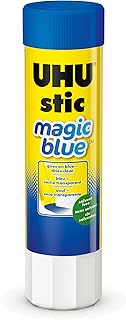 UHU Colored Glue Stick, 0.74oz Blue, rubs on Blue & Dries Clear, Washable, Solvent Free, Screw on Cap, Pack of 24