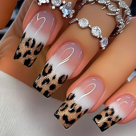 Cheetah Print French Tip Nails | Y2K Leopard Press-Ons