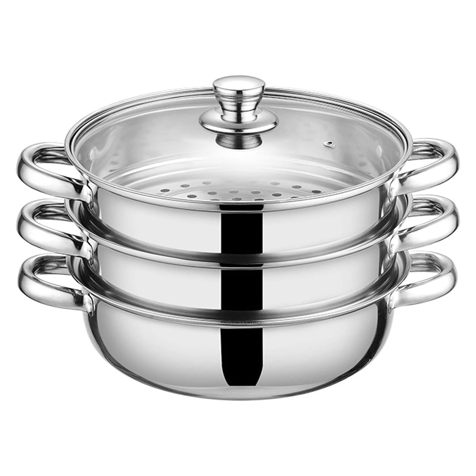 MALSSE Stainless Steel Steamer Set with Transparency Lid Oven Safe Steaming Pots Cookware for Baking Steaming Vegetables Steamer Cookware