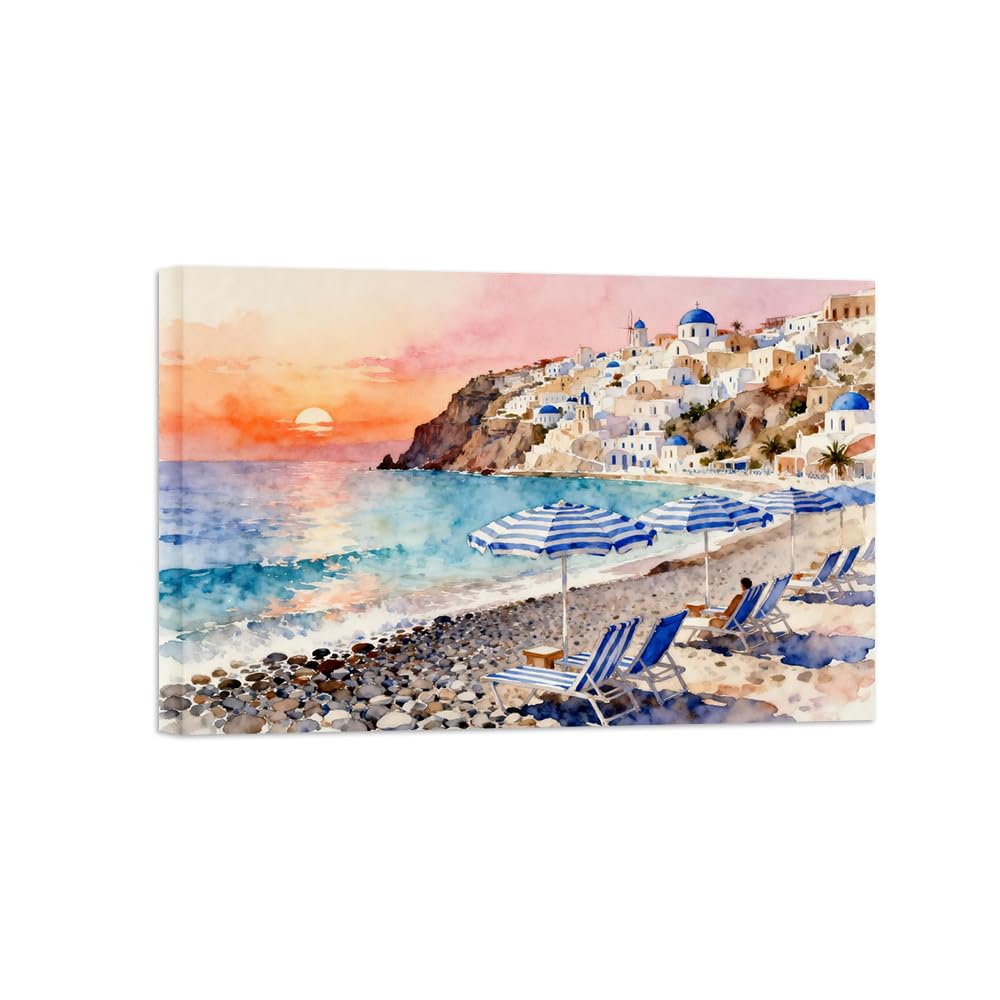 OZPWBVY Beach Buildings Landscape Canvas Prints Ready to Hang 70x105cm Wrapped Canvas