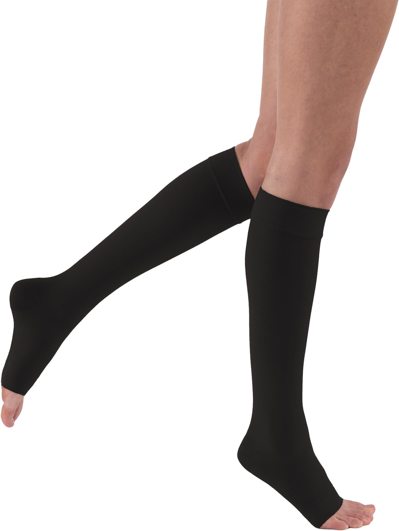 Relief Knee High Graduated Compression Socks, 15-20 mmHg - Comfortable Unisex Design - Open Toe, Black, Medium