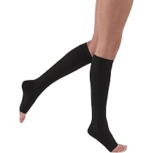 JOBST Relief Knee High Graduated Compression Socks 20-30mmHg - Comfortable Unisex Design - Open Toe, Black, X-Large Full Calf Petite