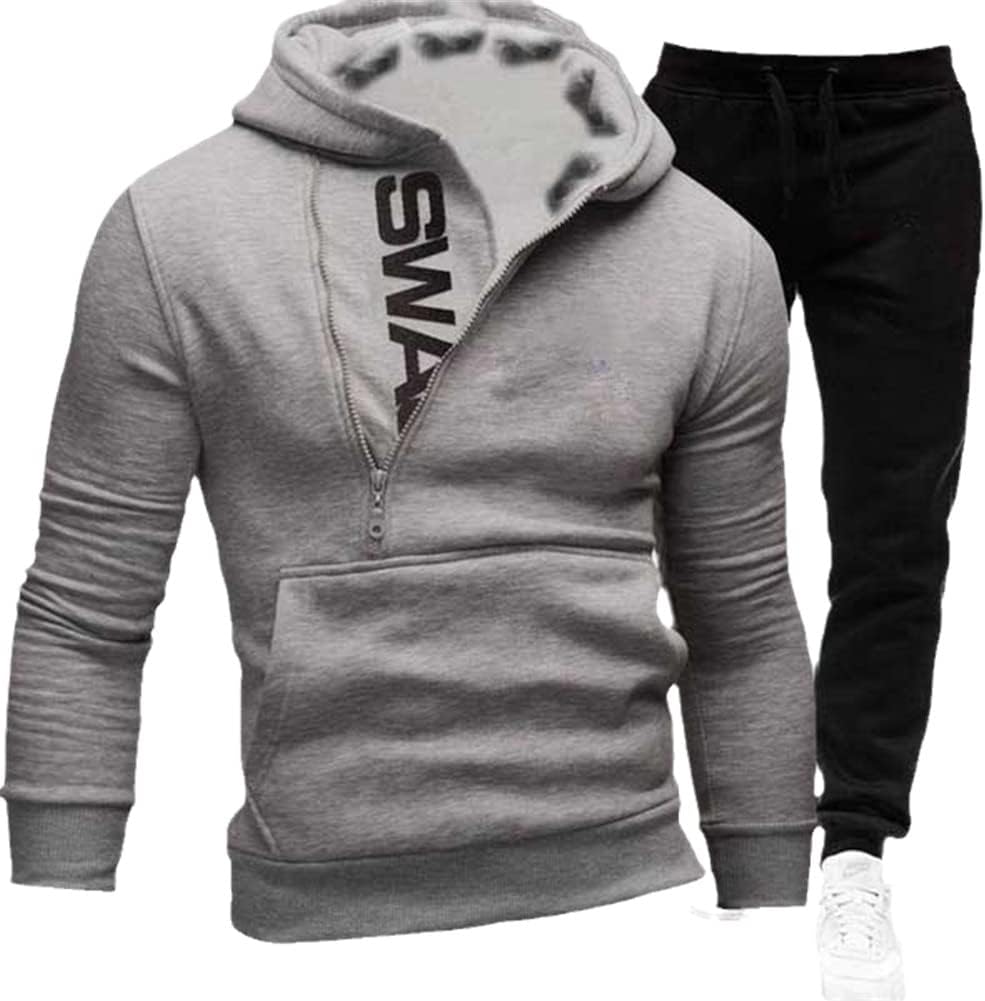 Tracksuit Men 2 Pieces Set Sweatshirt Hooded Sweatpants Sportswear Zipper Jacket