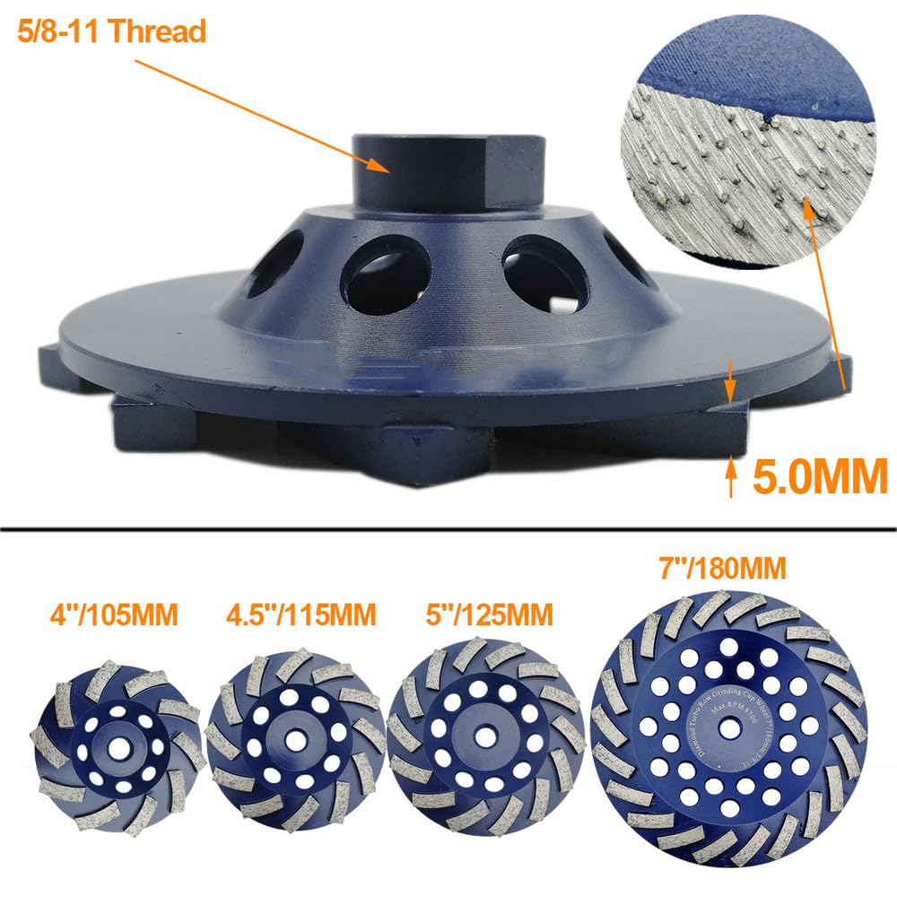 Muela de copa turbo segmentada con diamante para hormigón y piedra dura, conexión 5-11, 115 mm, 4,5 in, 1 pieza,115 mm, 4,5 in, 1 pieza,1