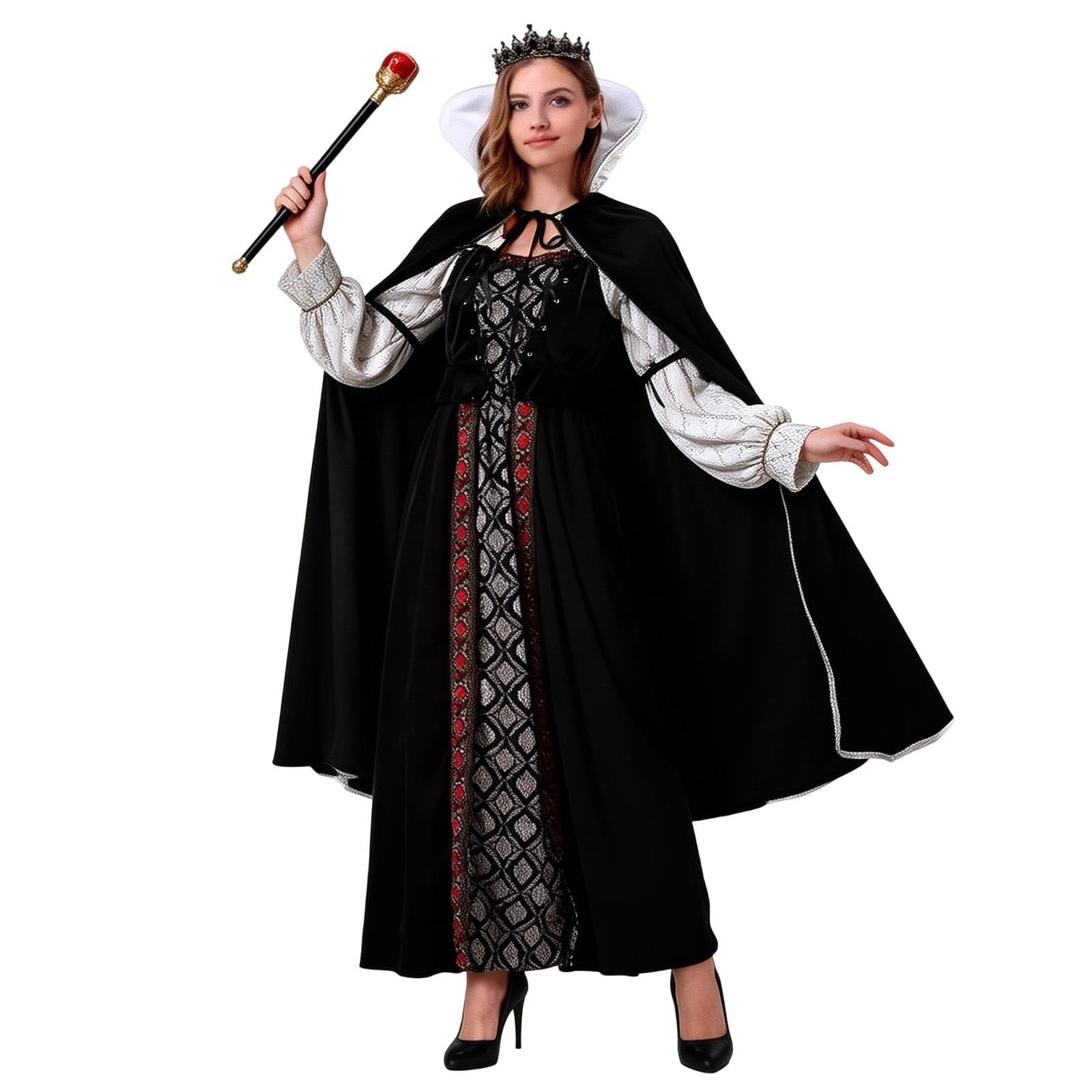Mantello con Cappuccio, Nero in Velluto Halloween Lungo Mantello, Mantello da Vampiro Adulto, Travestimento da Prete, Mago e Vampiro